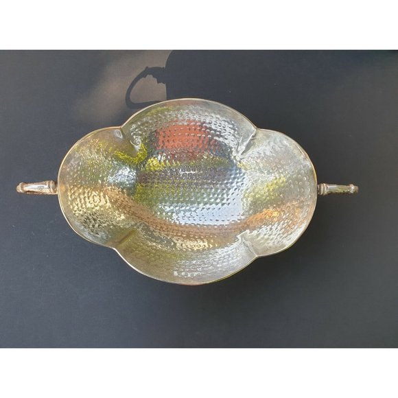 Aluminum Bowl Hammered Pedestal Serpent Handles Buffet Serving Platter - Picture 4 of 12